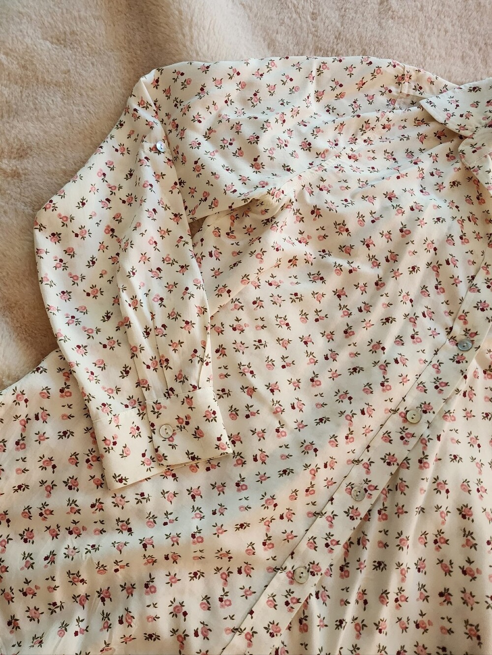 Jane And Delancey Country Feminine Pink Roses Button Up Long Sleeve Blouse S